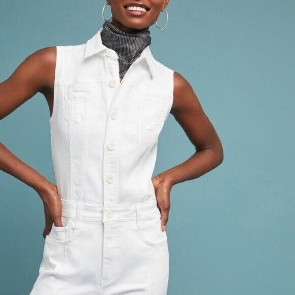 Pilcro by Anthropologie White Denim Stretch Jumpsuit XS Size 0 - Picture 3 of 10